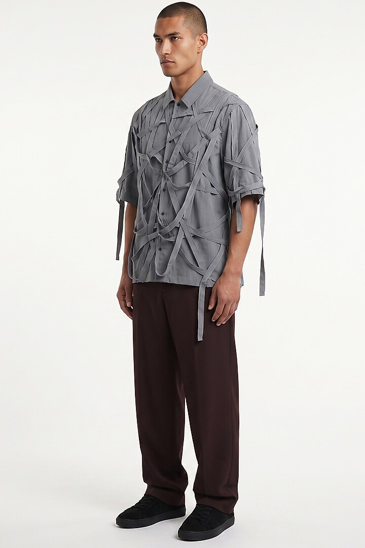 Blue Grey Cotton Poplin Party Wear Shirt by Aurge Studios at Pernia's Pop Up Shop