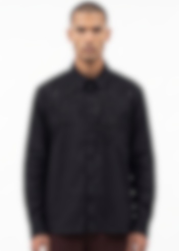 Black Cotton Poplin Hand Embellished Party Wear Shirt by Aurge Studios at Pernia's Pop Up Shop