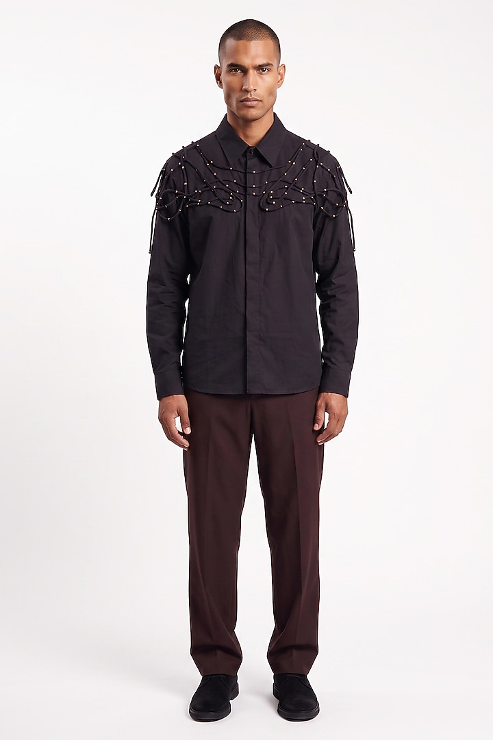 Black Cotton Poplin Party Wear Shirt by Aurge Studios at Pernia's Pop Up Shop