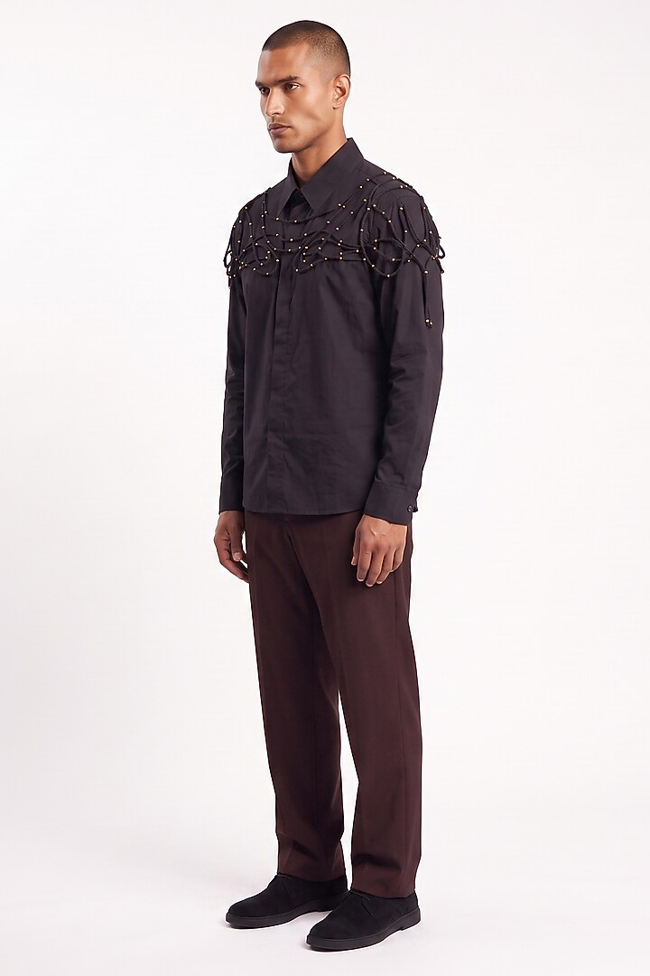 Black Cotton Poplin Party Wear Shirt by Aurge Studios at Pernia's Pop Up Shop