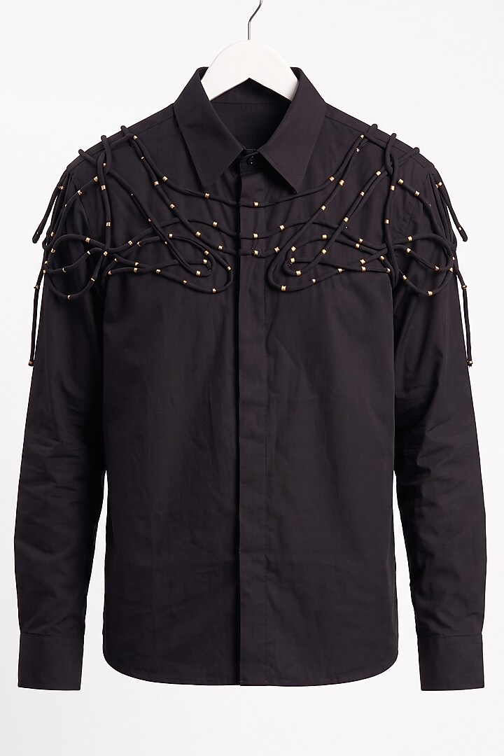 Black Cotton Poplin Party Wear Shirt by Aurge Studios at Pernia's Pop Up Shop