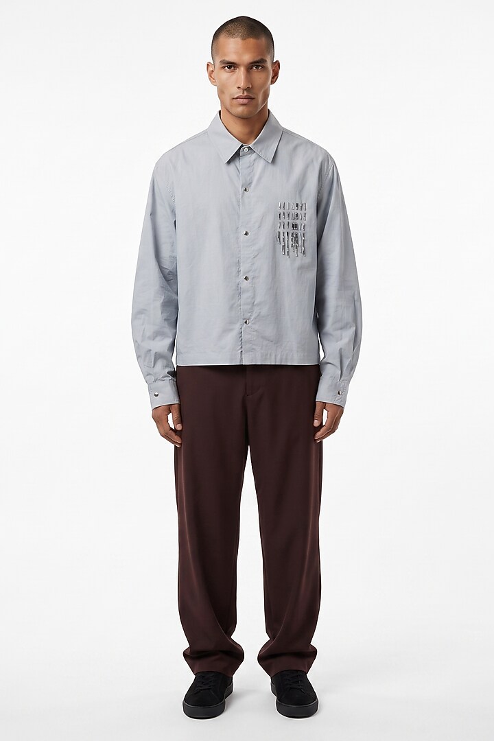 Light Blue Cotton Poplin Cutdana Embroidered Summer Shirt by Aurge Studios at Pernia's Pop Up Shop