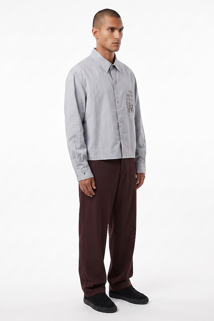 Light Blue Cotton Poplin Cutdana Embroidered Summer Shirt by Aurge Studios at Pernia's Pop Up Shop