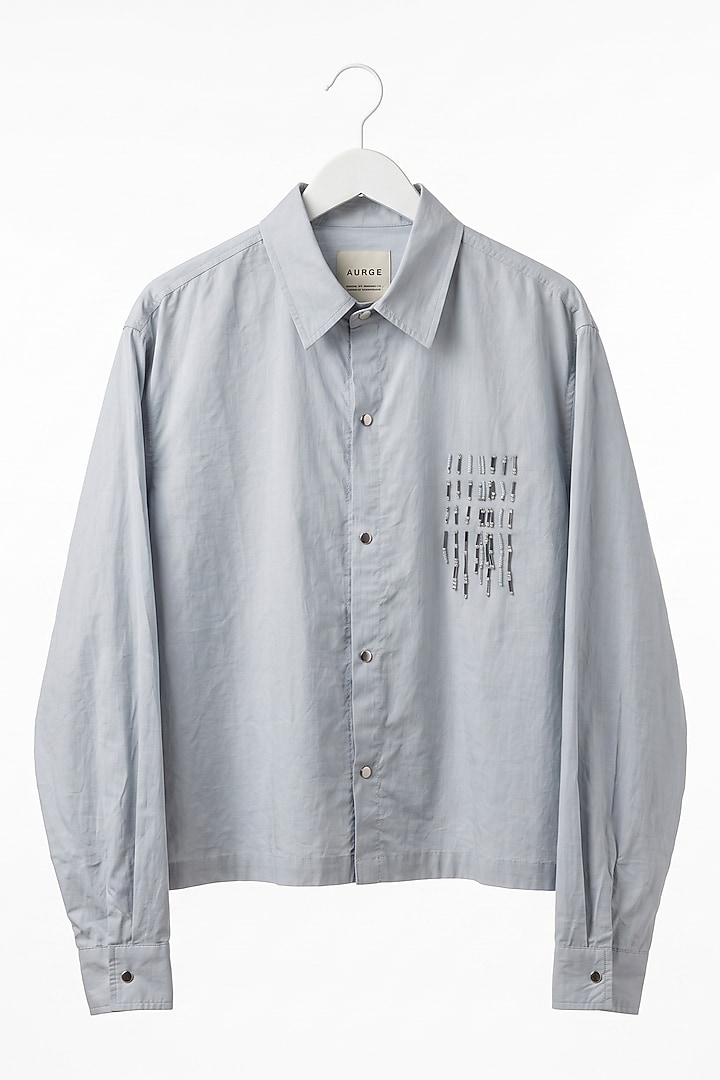 Light Blue Cotton Poplin Cutdana Embroidered Summer Shirt by Aurge Studios at Pernia's Pop Up Shop