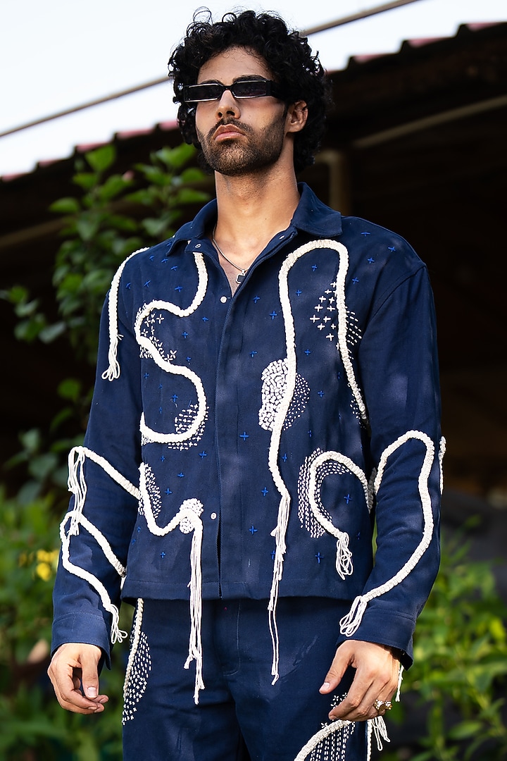 Navy Blue Cotton Co-Ord Set by Aurge Studios at Pernia's Pop Up Shop