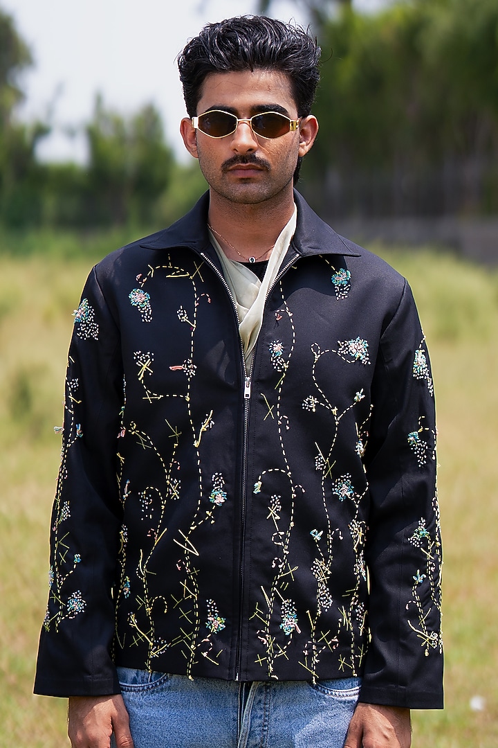 Black Suiting Embroidered Jacket by Aurge Studios at Pernia's Pop Up Shop