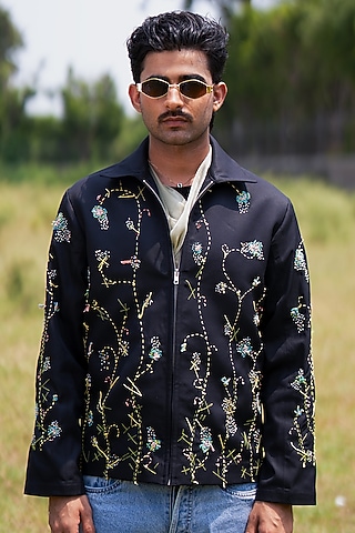 Black Suiting Embroidered Jacket by aurge studios