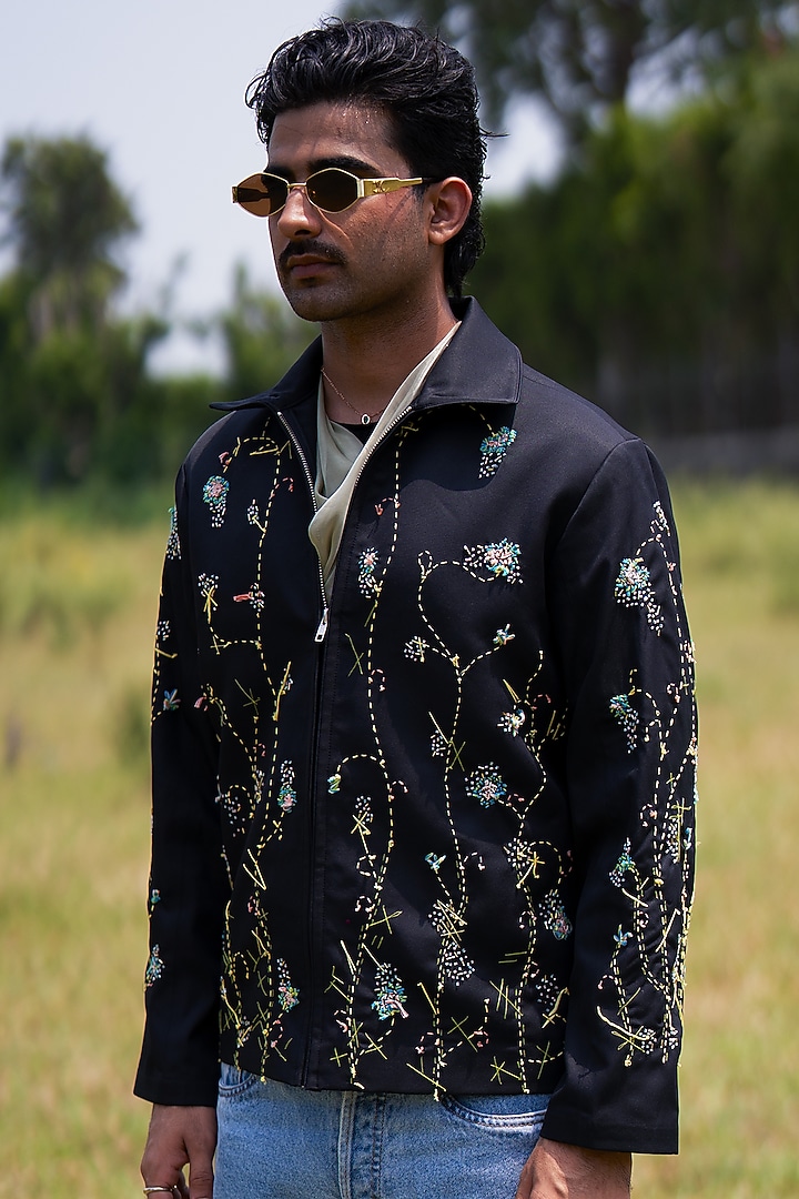 Black Suiting Embroidered Jacket by Aurge Studios at Pernia's Pop Up Shop