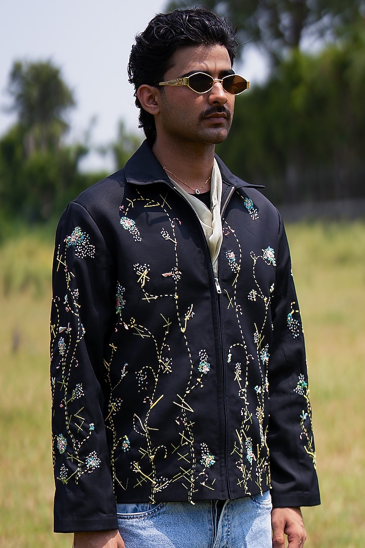 Black Suiting Embroidered Jacket by Aurge Studios at Pernia's Pop Up Shop