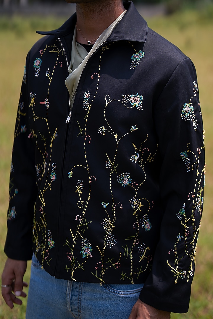 Black Suiting Embroidered Jacket by Aurge Studios at Pernia's Pop Up Shop