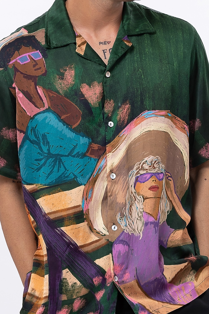 Multi-Colored Modal Satin Digital Printed Oversized Summer Shirt by Aurge Studios at Pernia's Pop Up Shop
