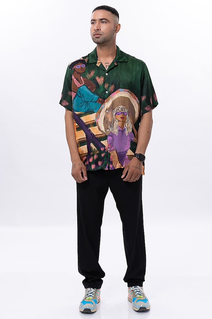 Multi-Colored Modal Satin Digital Printed Oversized Summer Shirt by Aurge Studios at Pernia's Pop Up Shop