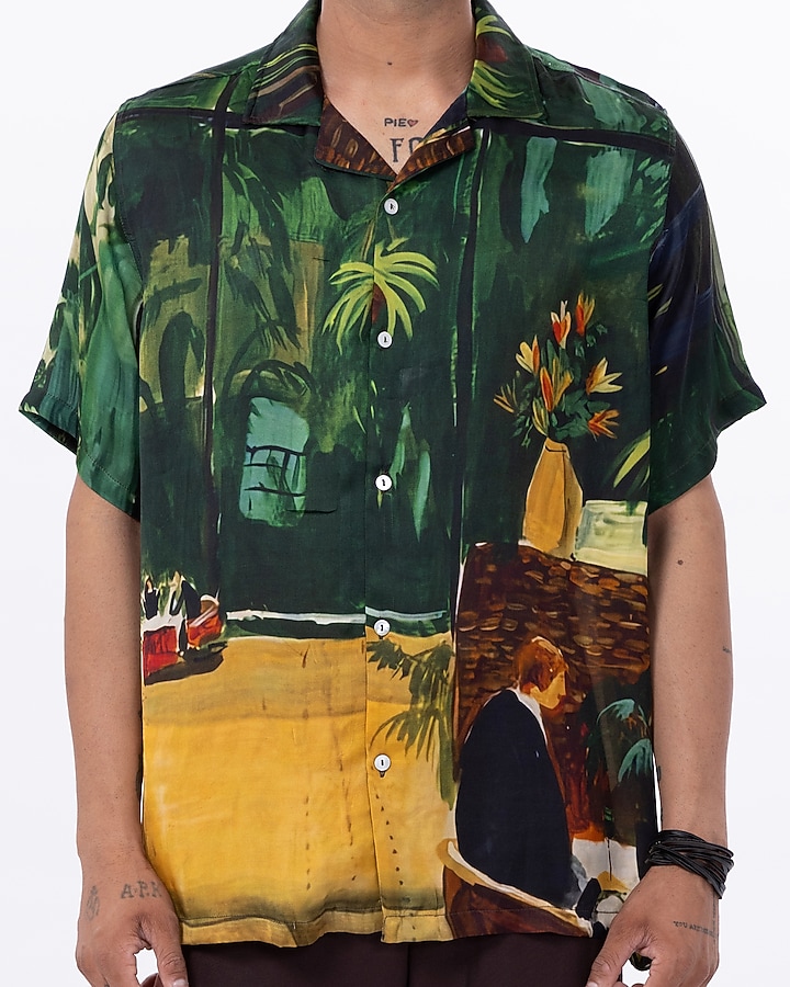 Multi-Colored Modal Satin Digital Printed Oversized Summer Shirt by Aurge Studios at Pernia's Pop Up Shop