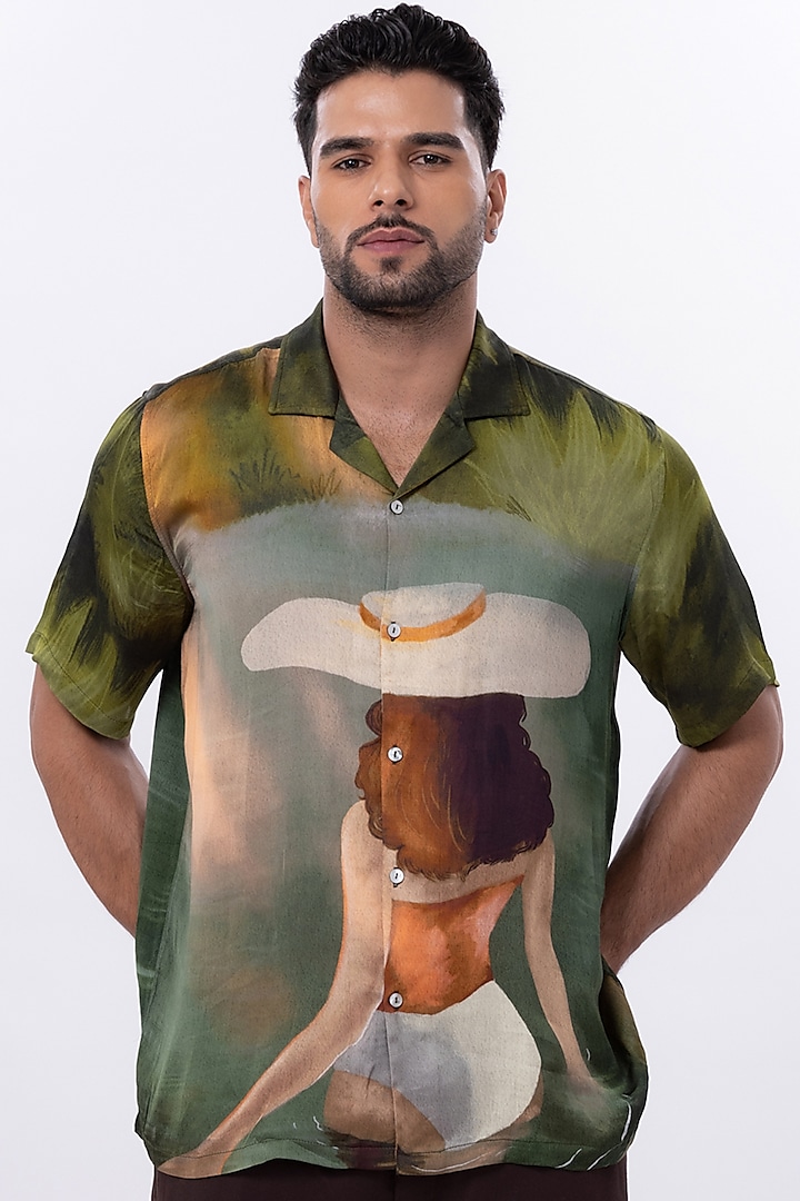 Multi-Colored Modal Satin Digital Printed Oversized Shirt by Aurge Studios