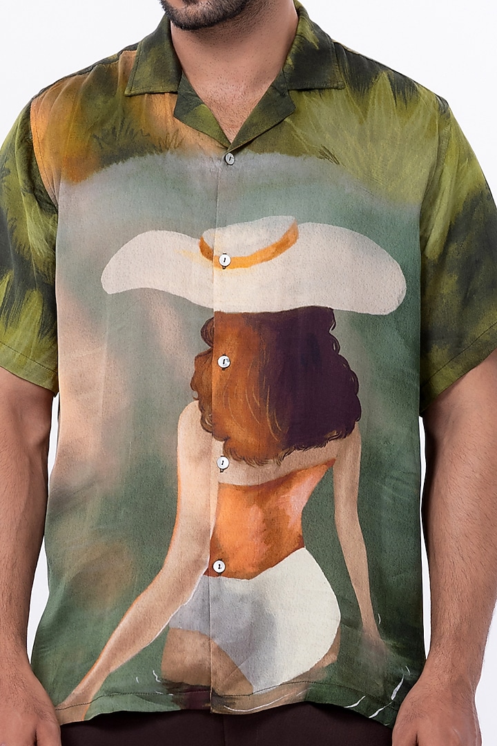 Multi-Colored Modal Satin Digital Printed Oversized Summer Shirt by Aurge Studios at Pernia's Pop Up Shop