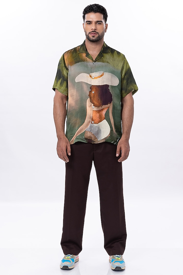 Multi-Colored Modal Satin Digital Printed Oversized Summer Shirt by Aurge Studios at Pernia's Pop Up Shop