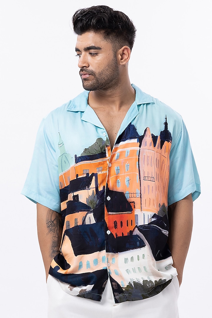 Multi-Colored Modal Satin Digital Printed Oversized Shirt by Aurge Studios