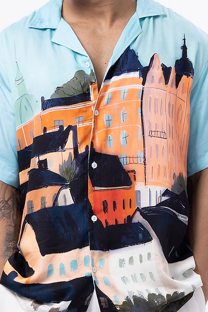 Multi-Colored Modal Satin Digital Printed Oversized Summer Shirt by Aurge Studios at Pernia's Pop Up Shop