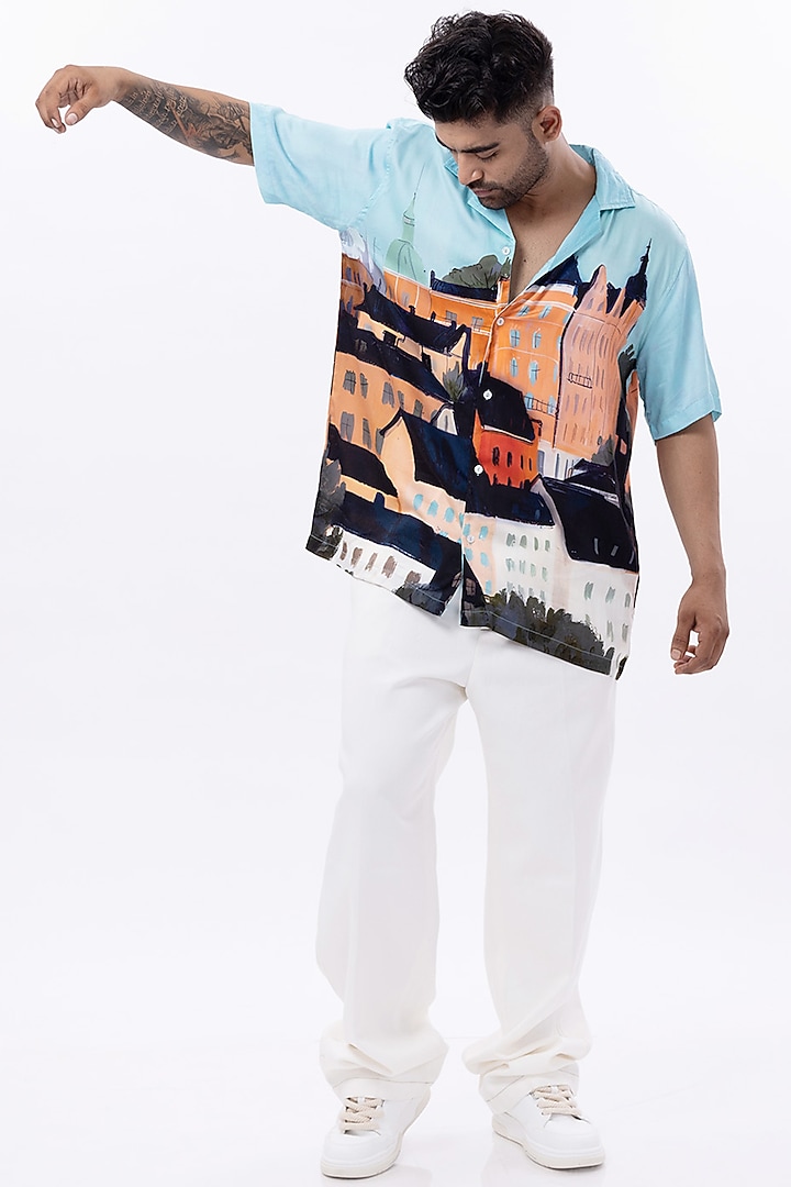 Multi-Colored Modal Satin Digital Printed Oversized Summer Shirt by Aurge Studios at Pernia's Pop Up Shop