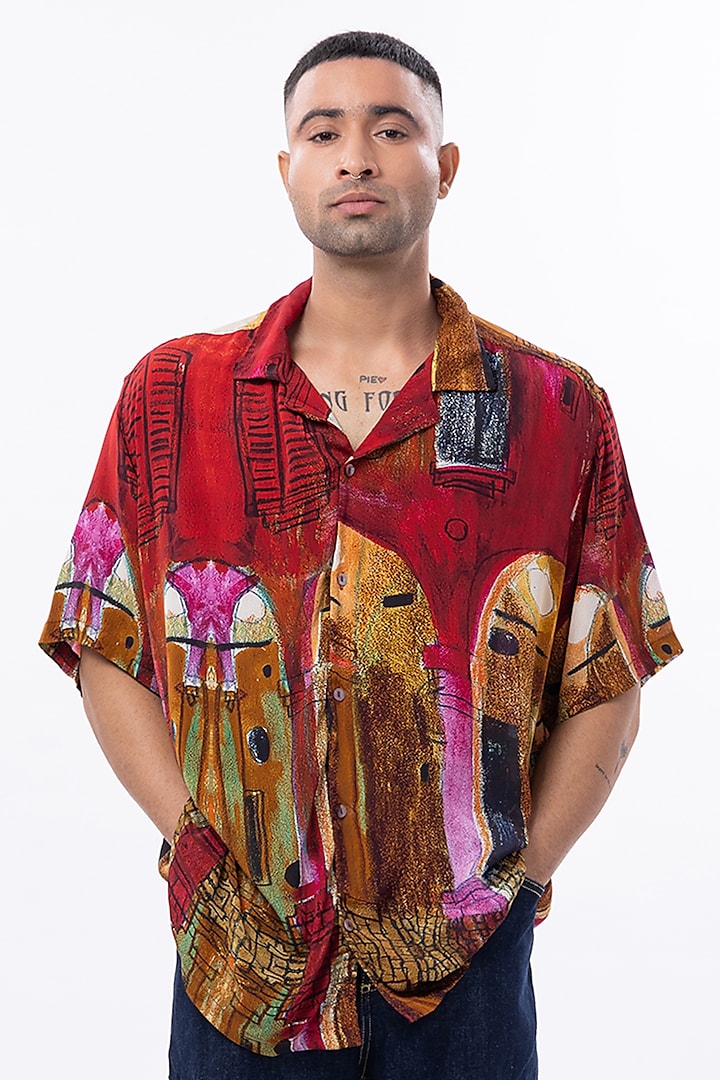 Combo of 2 Black and Multicolor Crepe Men Printed Shirts-38524
