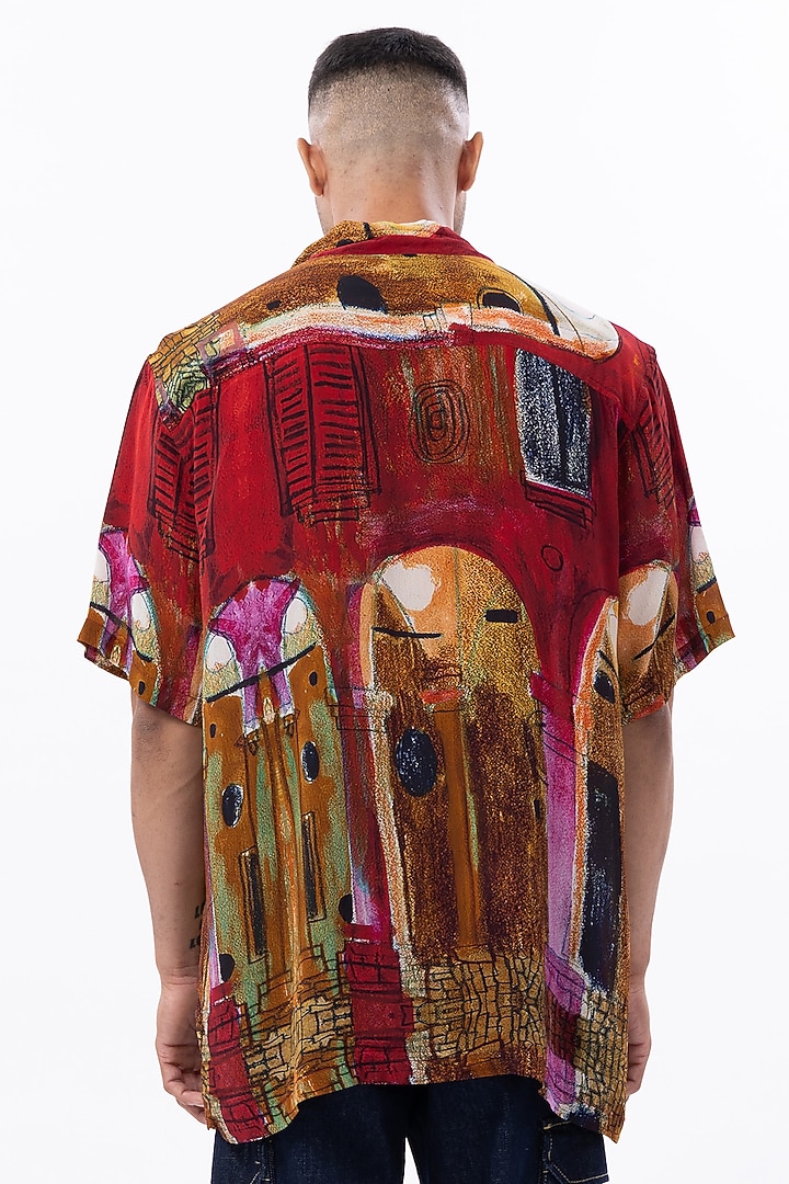 Multi-Colored Viscose Crepe Digital Printed Oversized Party Wear Shirt by Aurge Studios at Pernia's Pop Up Shop