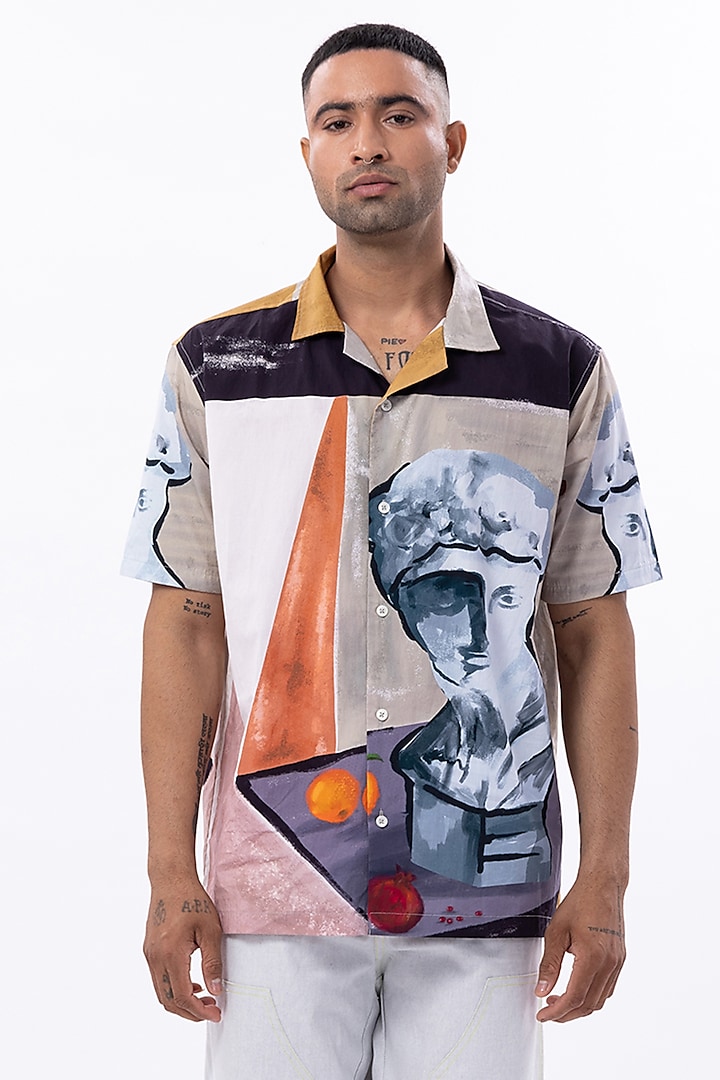 Multi-Colored Poplin Digital Printed Oversized Shirt by Aurge Studios