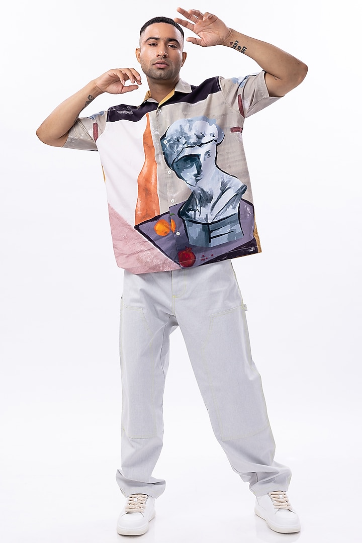 Multi-Colored Poplin Digital Printed Oversized Summer Shirt by Aurge Studios at Pernia's Pop Up Shop