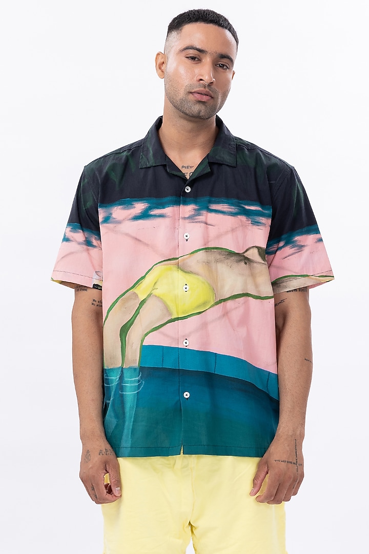 Multi-Colored Poplin Digital Printed Oversized Shirt by Aurge Studios