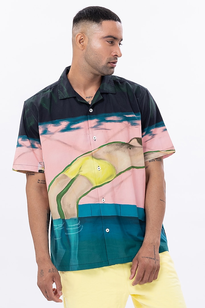Multi-Colored Poplin Digital Printed Oversized Summer Shirt by Aurge Studios at Pernia's Pop Up Shop