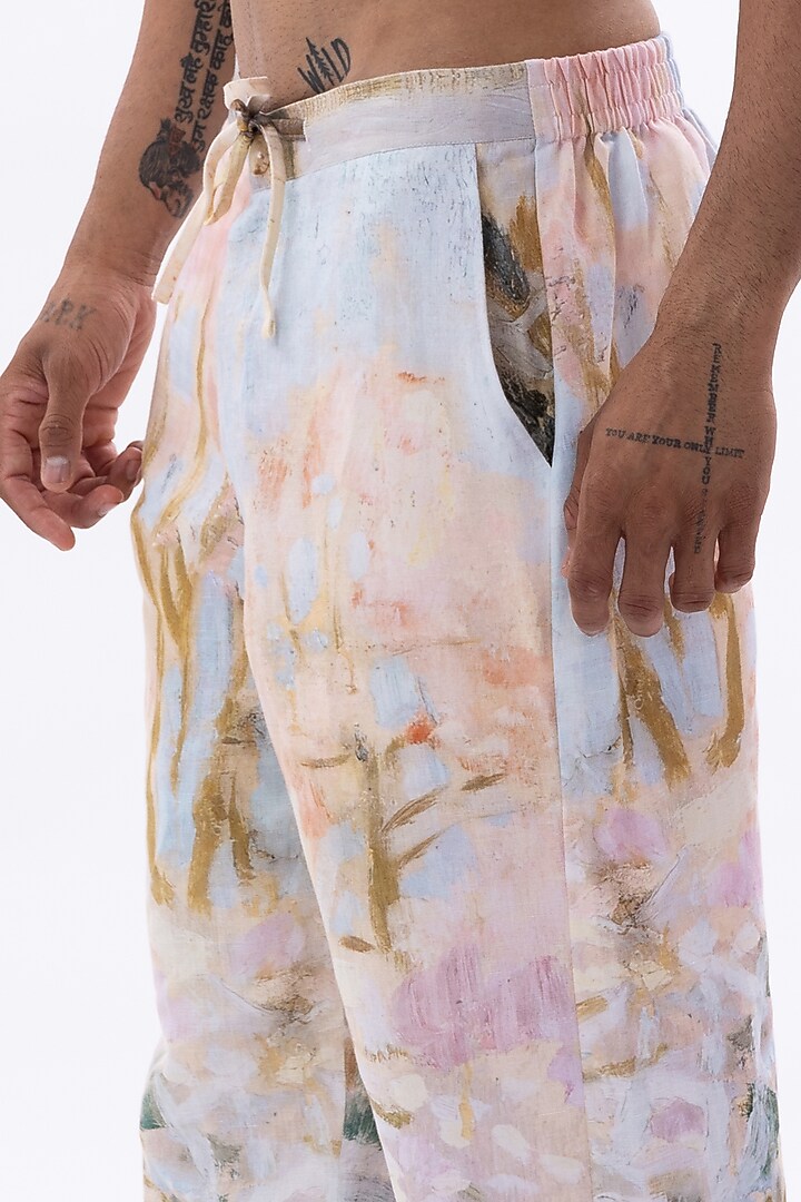 Multi-Colored Cotton Linen Digital Printed Pants by Aurge Studios at Pernia's Pop Up Shop