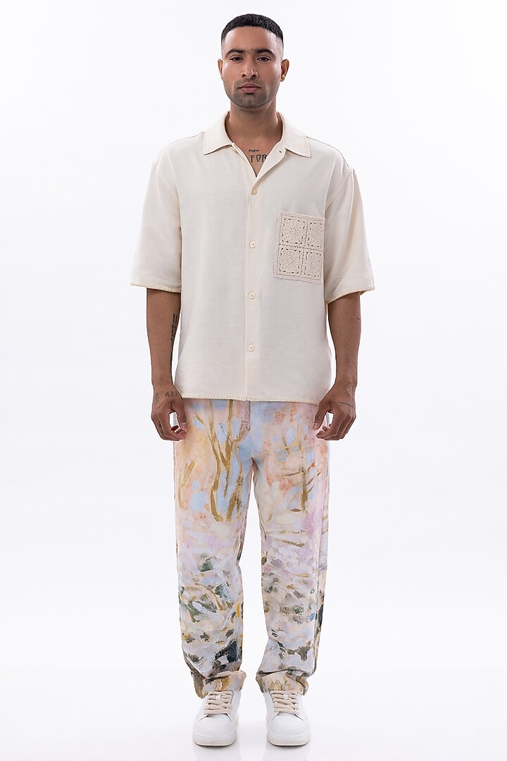 Multi-Colored Cotton Linen Digital Printed Pants by Aurge Studios at Pernia's Pop Up Shop