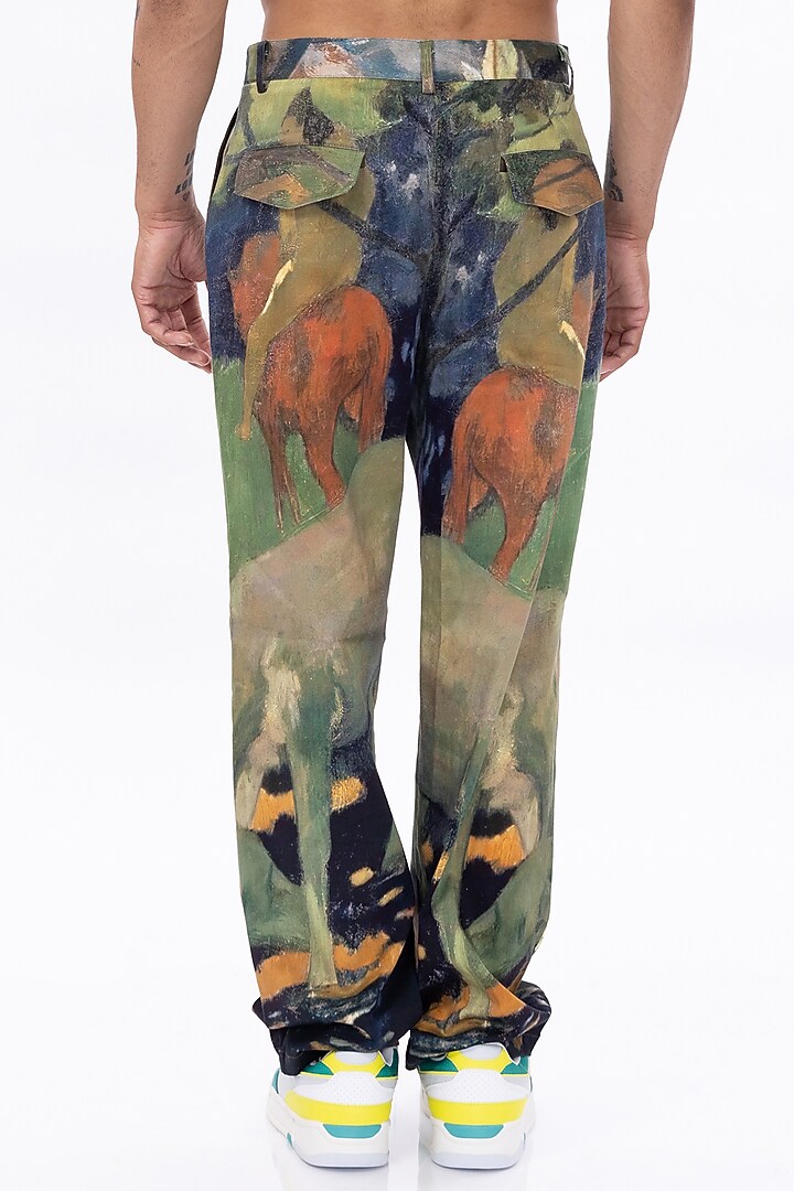 Multi-Colored Cotton Satin Lycra Digital Printed Pants by Aurge Studios at Pernia's Pop Up Shop