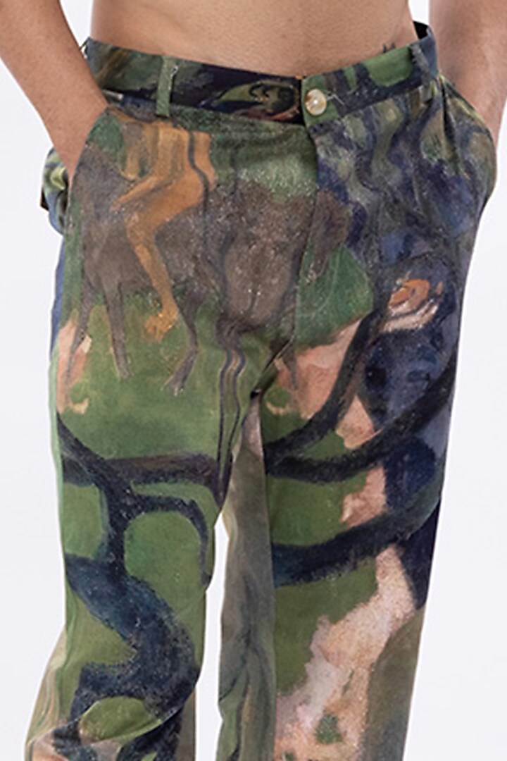 Multi-Colored Cotton Satin Lycra Digital Printed Pants by Aurge Studios at Pernia's Pop Up Shop