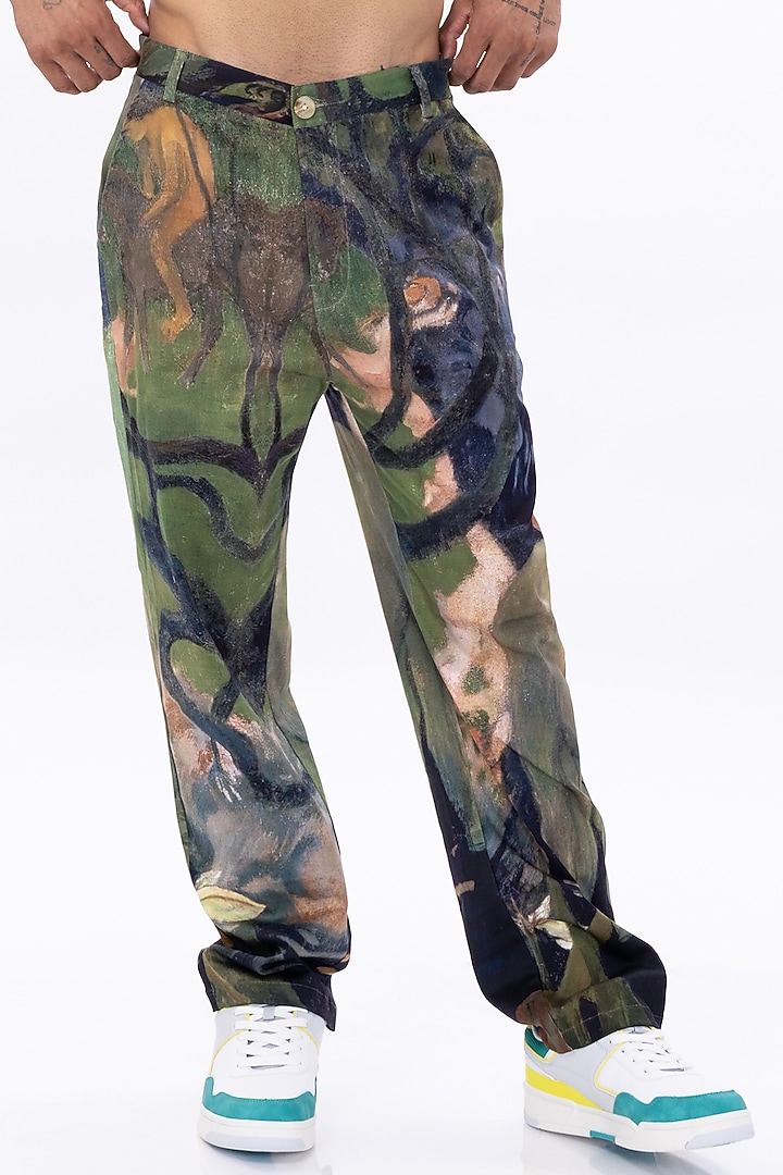 Multi-Colored Cotton Satin Lycra Digital Printed Pants by Aurge Studios at Pernia's Pop Up Shop
