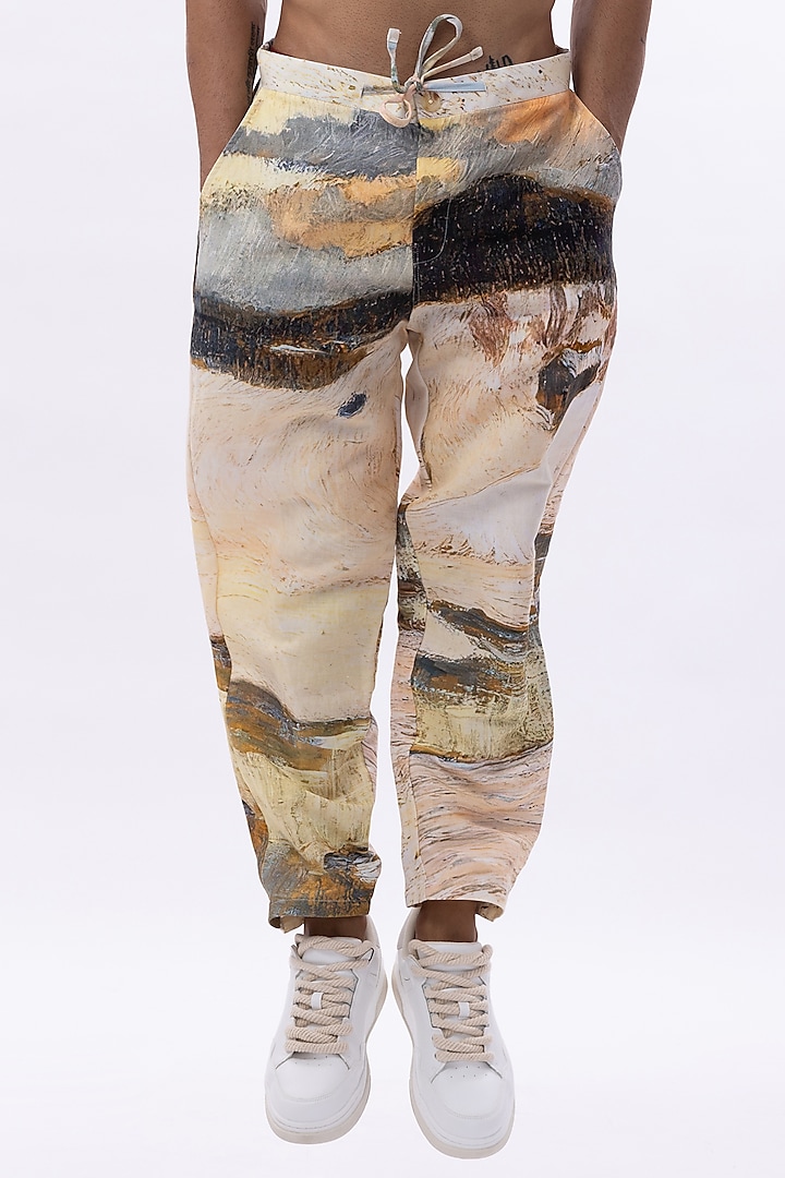 Multi-Colored Cotton Linen Digital Printed Pants by Aurge Studios