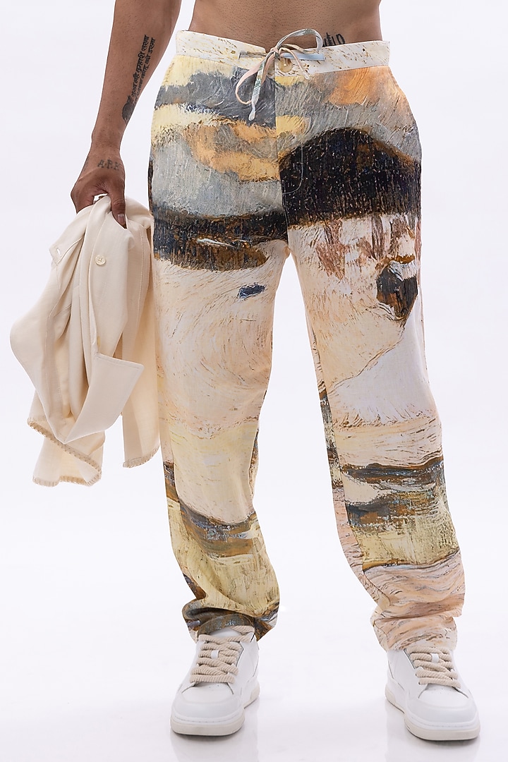 Multi-Colored Cotton Linen Digital Printed Pants by Aurge Studios at Pernia's Pop Up Shop
