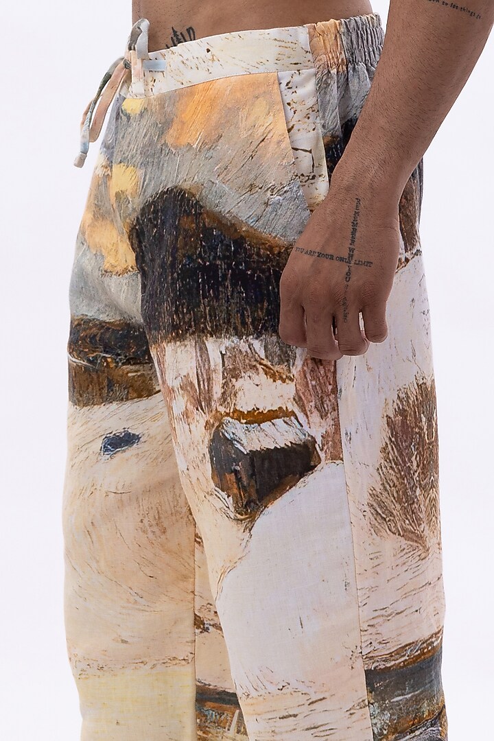 Multi-Colored Cotton Linen Digital Printed Pants by Aurge Studios at Pernia's Pop Up Shop