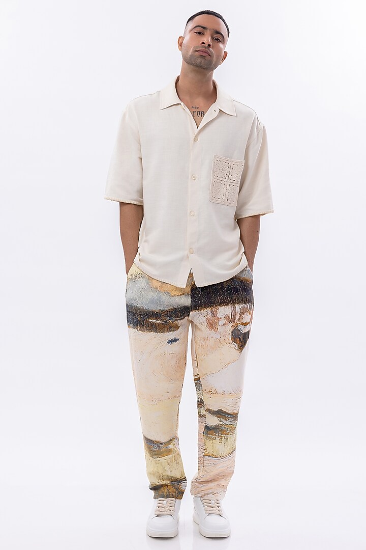 Multi-Colored Cotton Linen Digital Printed Pants by Aurge Studios at Pernia's Pop Up Shop