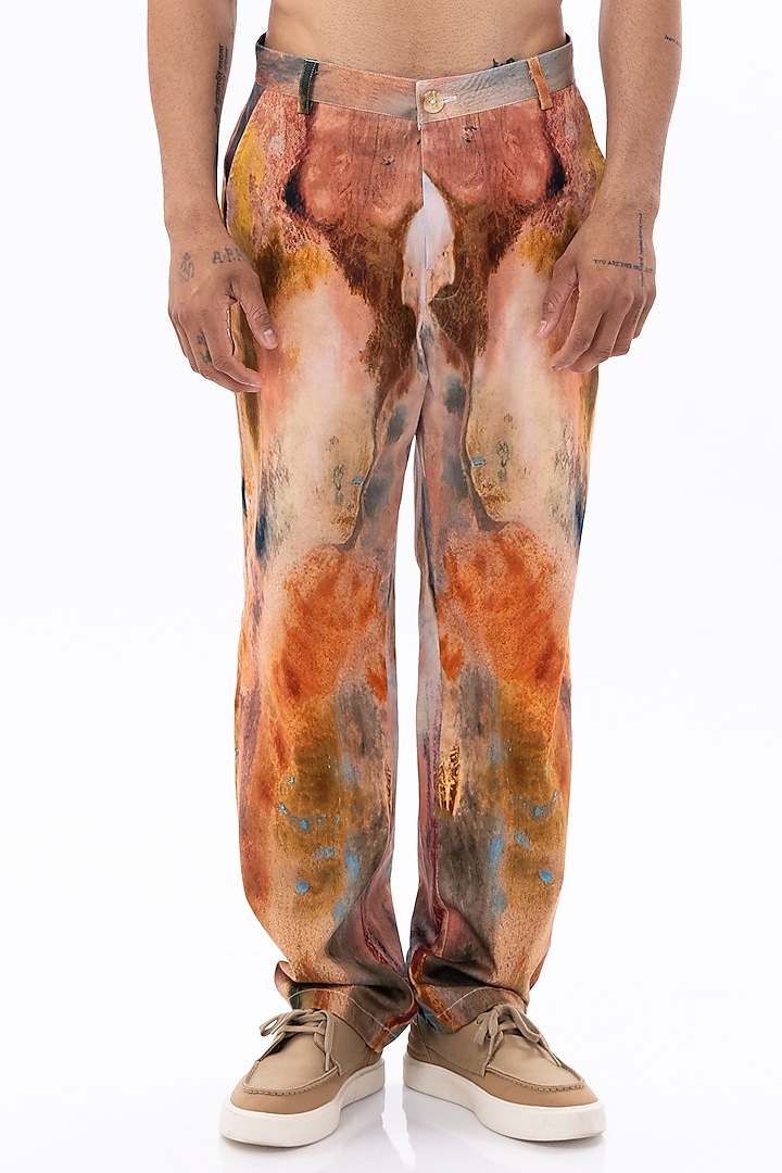 Multi-Colored Cotton Satin Lycra Digital Printed Pants by Aurge Studios