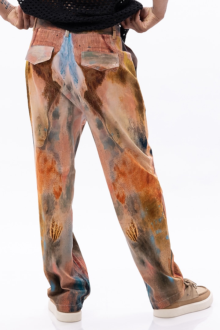 Multi-Colored Cotton Satin Lycra Digital Printed Pants by Aurge Studios at Pernia's Pop Up Shop