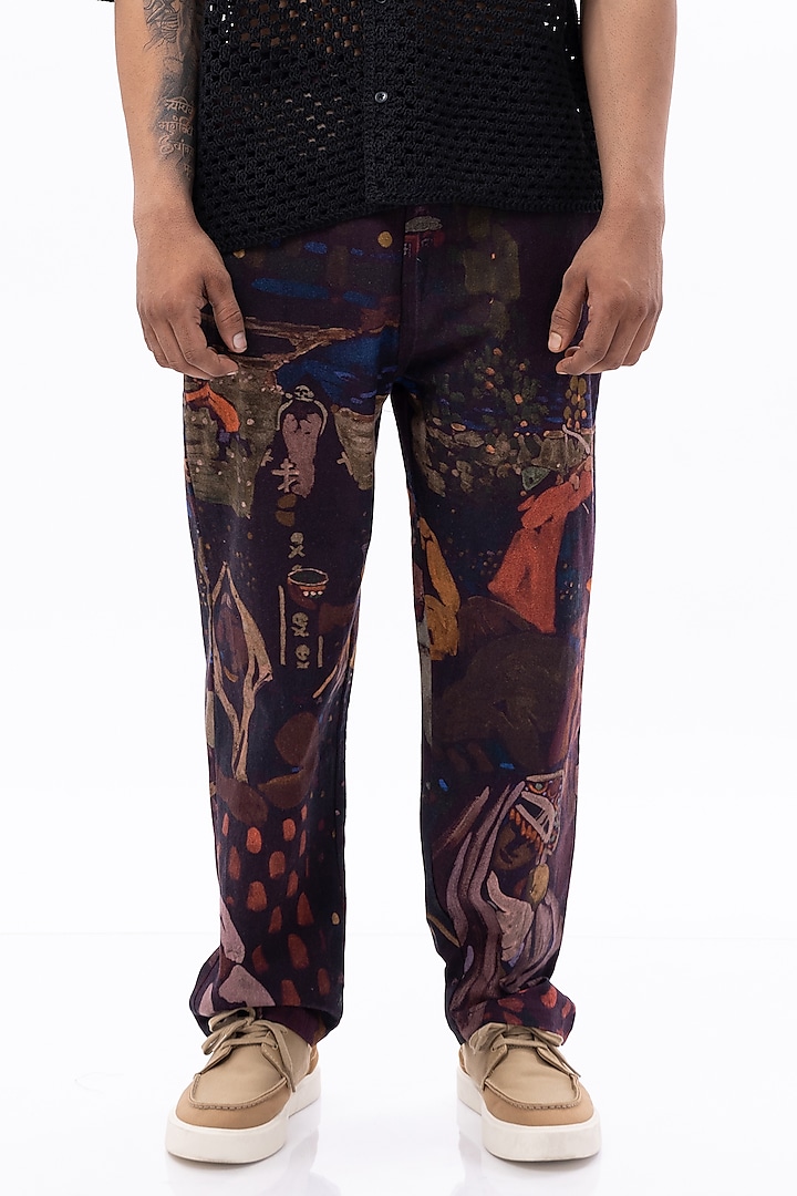 Multi-Colored Cotton Slub Digital Printed Pants by Aurge Studios