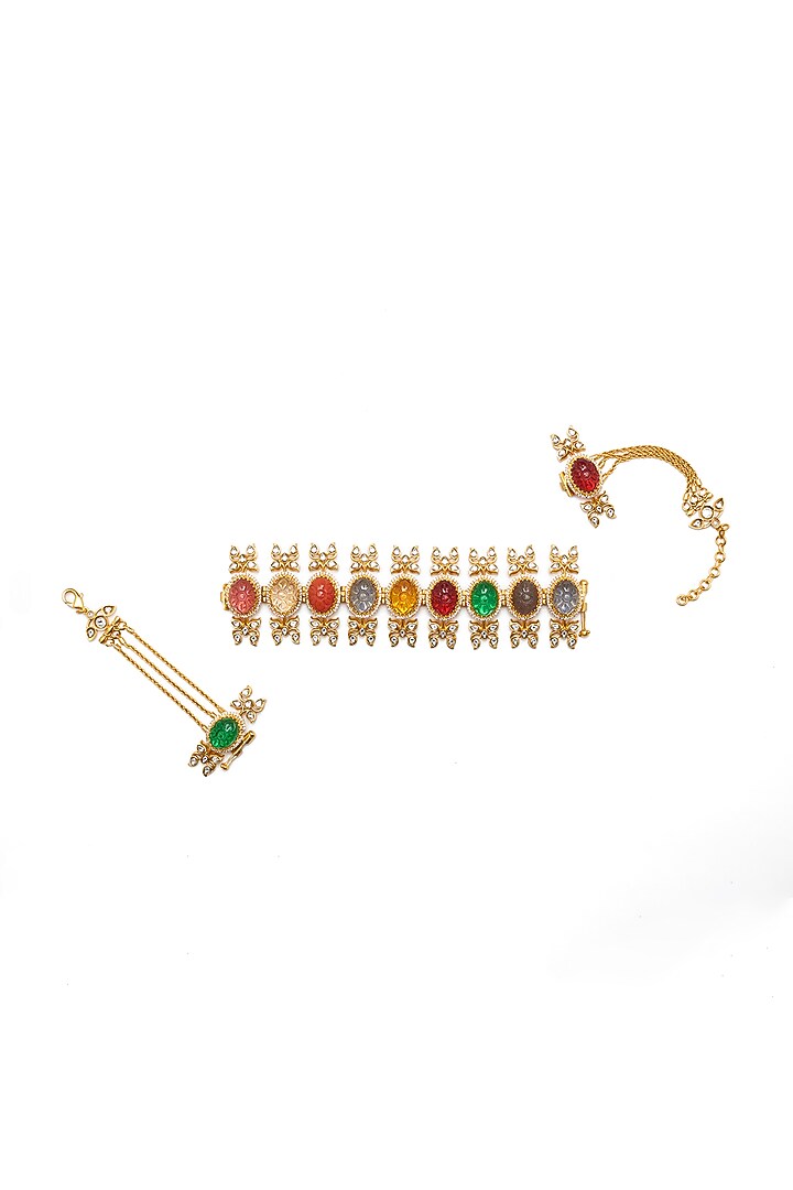Gold Finish Synthetic Stone Choker Necklace by Aulerth X Tribe Amrapali at Pernia's Pop Up Shop