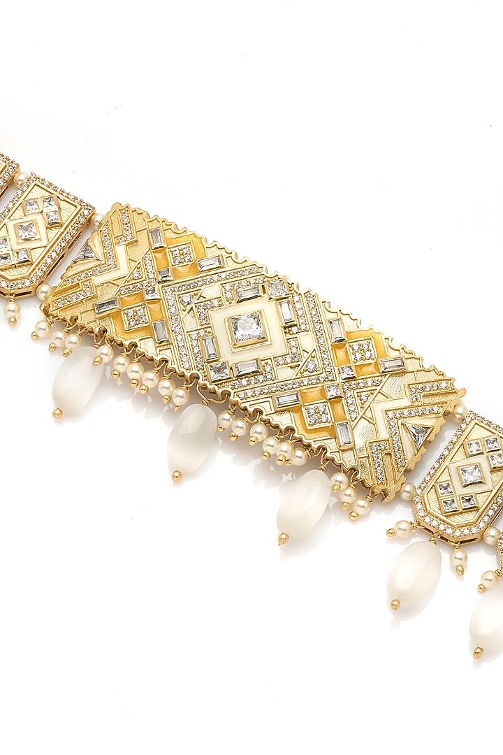 Gold Finish Synthetic Stone Choker Necklace by Aulerth X JJV by JJ Valaya at Pernia's Pop Up Shop