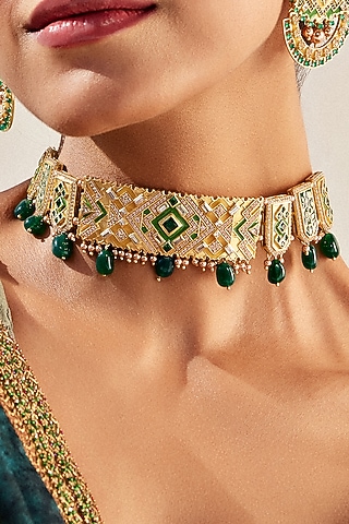 Gold Finish Synthetic Stone Choker Necklace by Aulerth X JJV by JJ Valaya