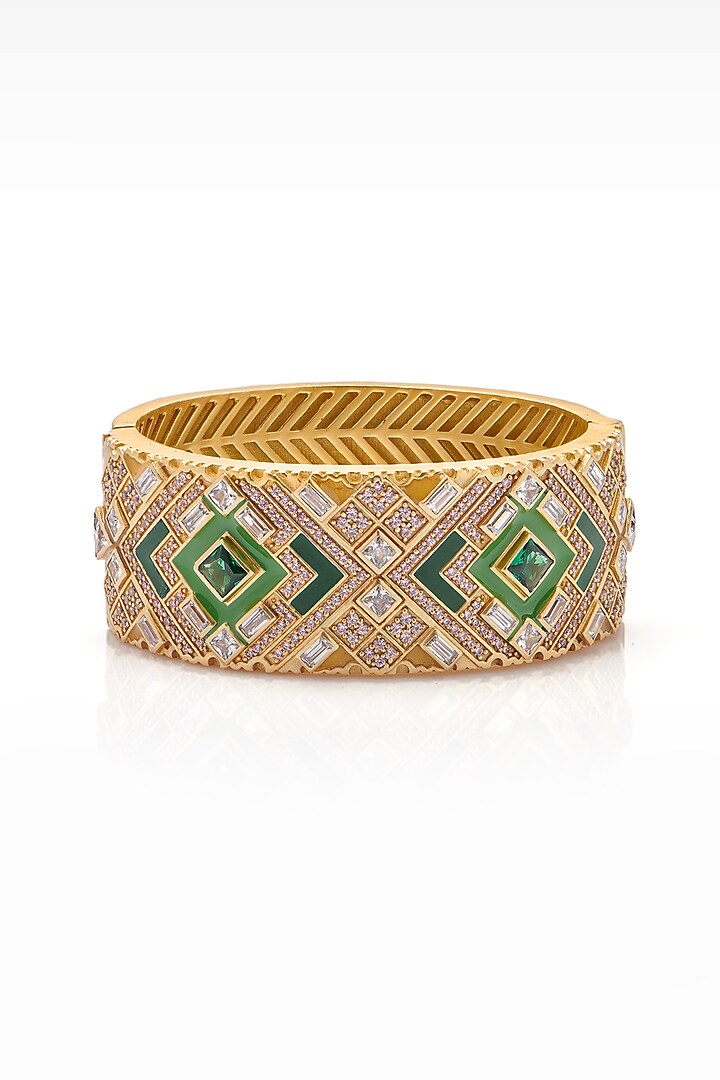 Gold Finish Synthetic Stone Openable Bangle by Aulerth X JJV by JJ Valaya at Pernia's Pop Up Shop