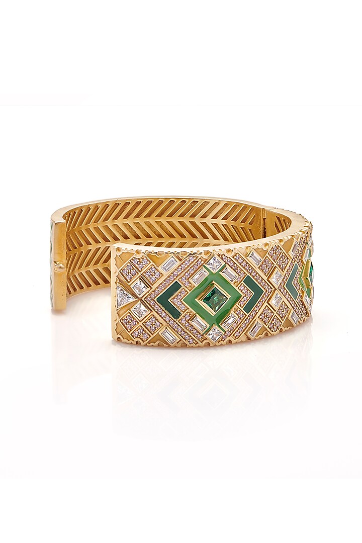 Gold Finish Synthetic Stone Openable Bangle by Aulerth X JJV by JJ Valaya at Pernia's Pop Up Shop