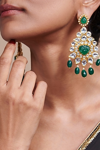 Gold Finish Synthetic Stone Dangler Earrings by Aulerth X Suneet Varma