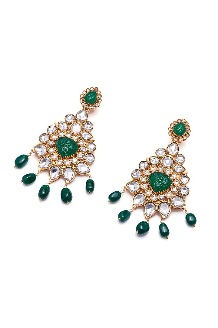 Gold Finish Synthetic Stone Dangler Earrings by Aulerth X Suneet Varma at Pernia's Pop Up Shop