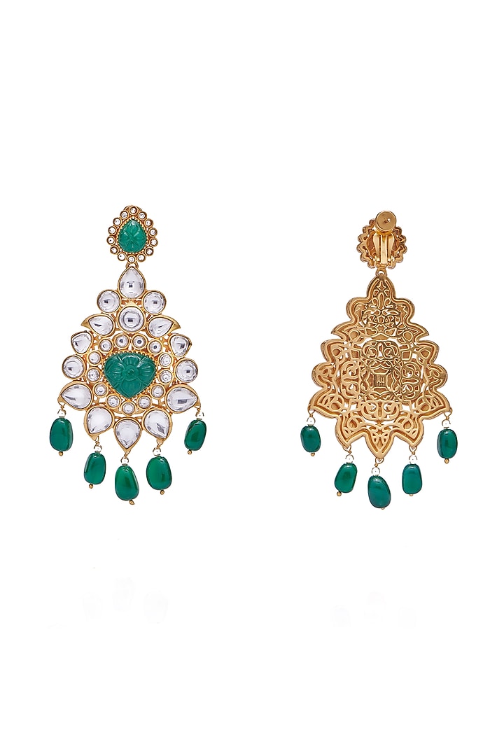 Gold Finish Synthetic Stone Dangler Earrings by Aulerth X Suneet Varma at Pernia's Pop Up Shop