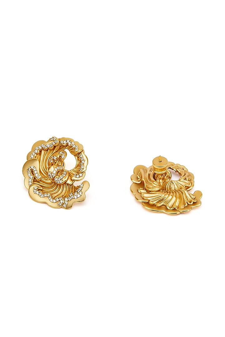 Gold Finish Synthetic Stone Stud Earrings by Aulerth X Ekaya Banaras at Pernia's Pop Up Shop